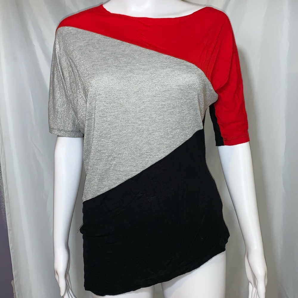 Bongo Asymmetrical Y2K Vintage Blouse Red, Silver, and Black